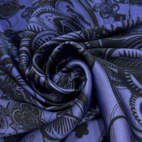 Tecido Cetim de Seda Pura Estampada Paisley Roxo Noite • Conexão