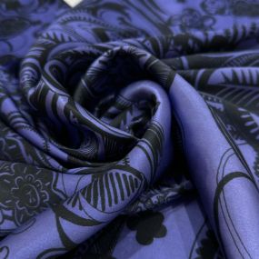 Tecido Cetim de Seda Pura Estampada Paisley Roxo Noite • Conexão 2