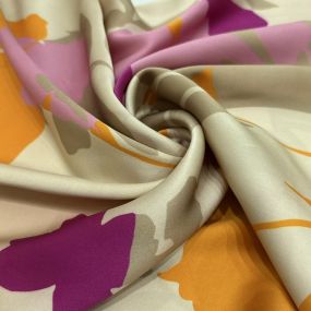 Tecido Cetim de Seda Pura Estampada Floral Abstrato Fúcsia • Conexão 2