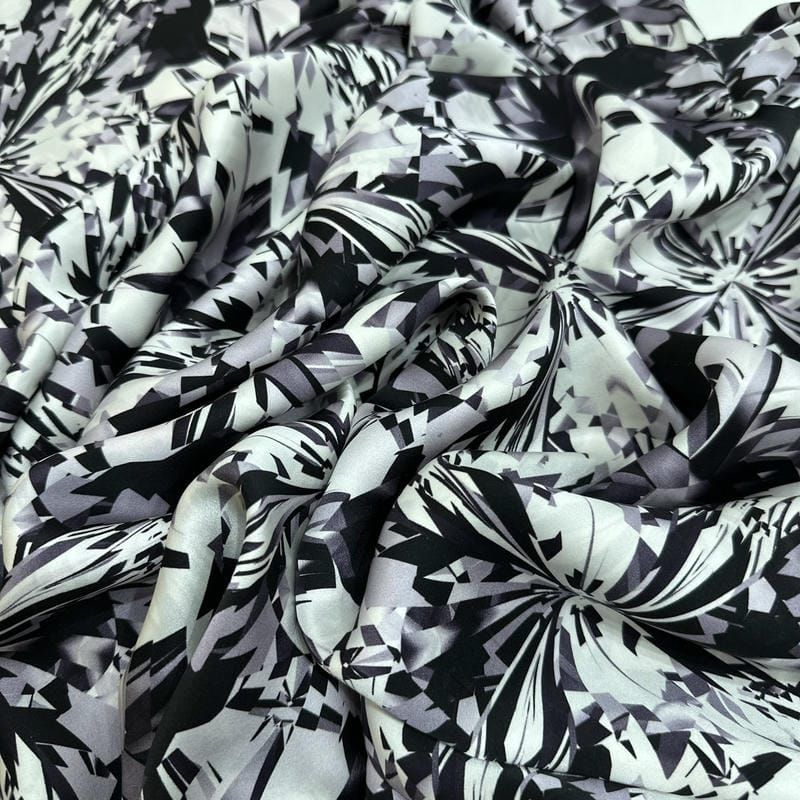 Tecido Cetim de Seda Pura Estampada Geométrica Cristal • Conexão