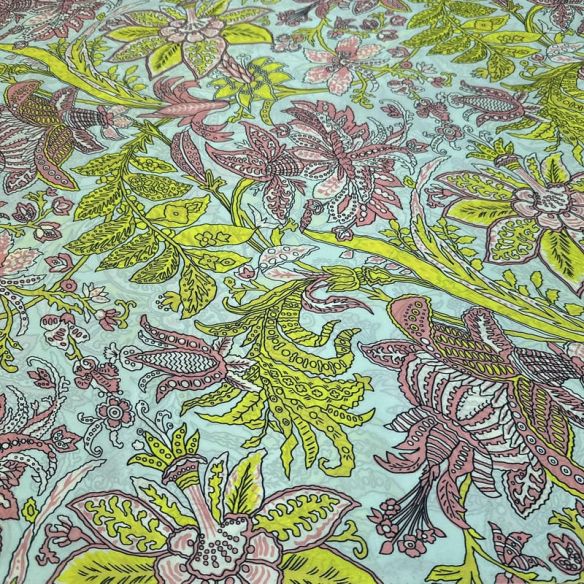 Tecido Cetim de Seda Pura Estampada Floral Indiano • Conexão Tecidos