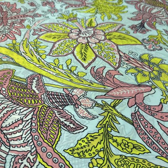 Tecido Cetim de Seda Pura Estampada Floral Indiano • Conexão Tecidos