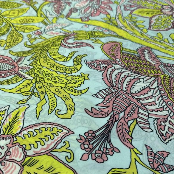 Tecido Cetim de Seda Pura Estampada Floral Indiano • Conexão Tecidos