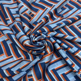Tecido Cetim de Seda Pura Estampada Labirinto Azul • Conexão Tecidos