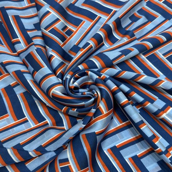 Tecido Cetim de Seda Pura Estampada Labirinto Azul • Conexão Tecidos