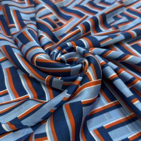 Tecido Cetim de Seda Pura Estampada Labirinto Azul • Conexão Tecidos 2
