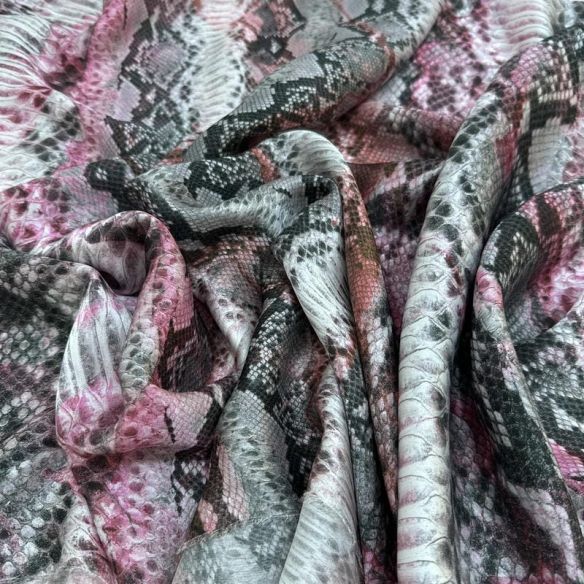 Tecido Cetim de Seda Pura Estampada Cobra Rosé • Conexão Tecidos