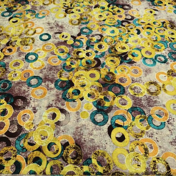 Tecido Cetim de Seda com Elastano Estampado Círculos Abstratos •