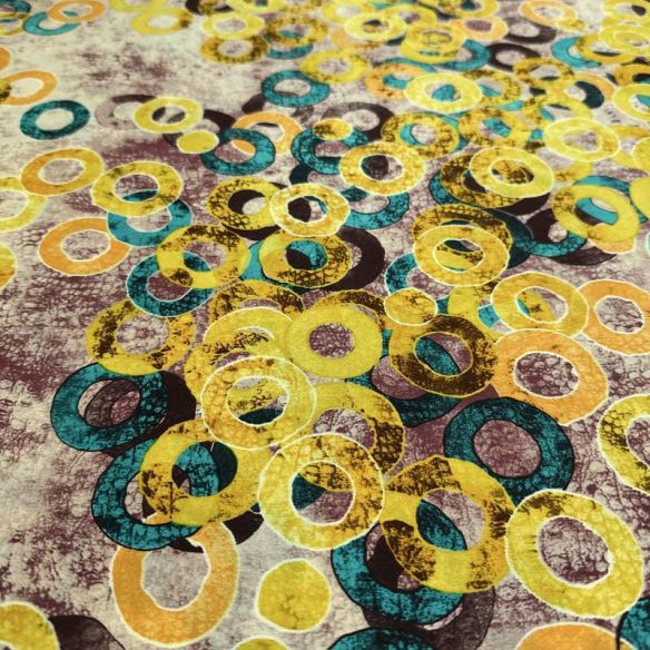 Tecido Cetim de Seda com Elastano Estampado Círculos Abstratos •