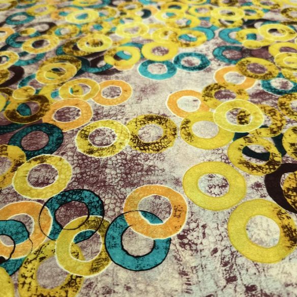 Tecido Cetim de Seda com Elastano Estampado Círculos Abstratos •