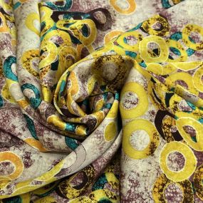 Tecido Cetim de Seda com Elastano Estampado Círculos Abstratos •