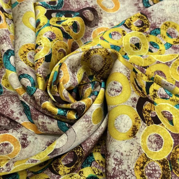 Tecido Cetim de Seda com Elastano Estampado Círculos Abstratos •