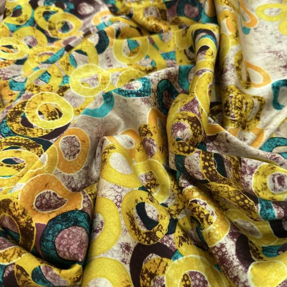 Tecido Cetim de Seda com Elastano Estampado Círculos Abstratos •