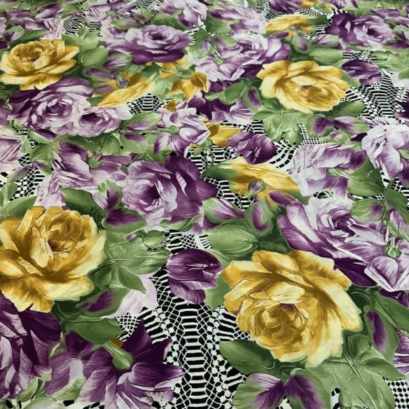 Tecido Cetim de Seda com Elastano Estampado Floral Renda Roxo •