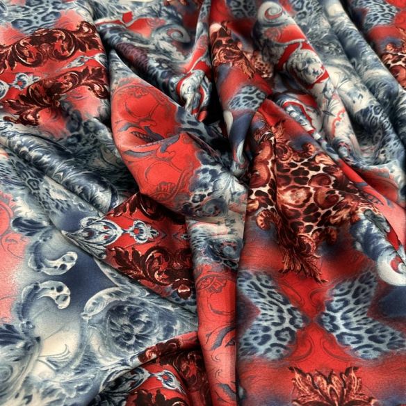Tecido Cetim de Seda com Elastano Estampado Barroco Animal Print •