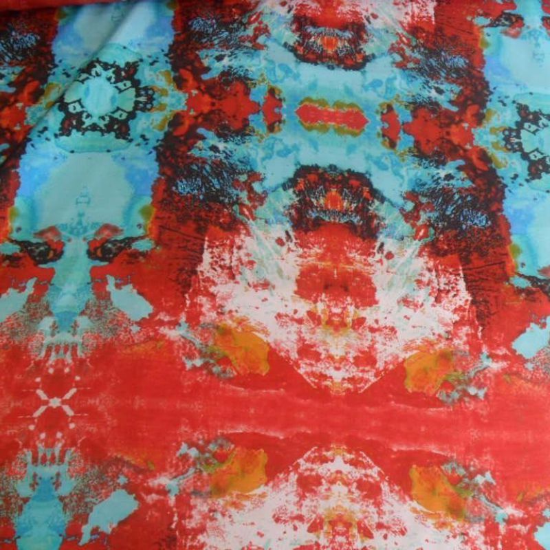 Tecido Palha De Seda Estampada Mandala Tropical Rubi • Conexão Tecidos