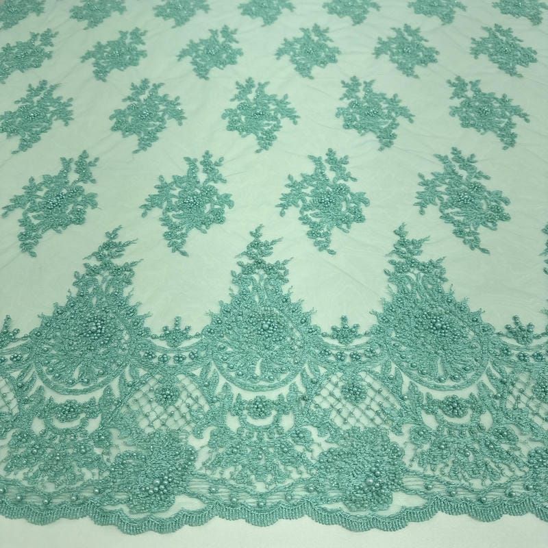Tecido Tule Bordado Com Pedrarias Verde Água Tiffany • Conexão Tecidos