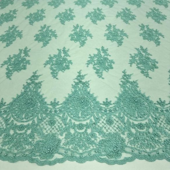 Tecido Tule Bordado Com Pedrarias Verde Água Tiffany • Conexão Tecidos