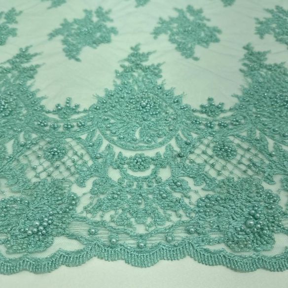 Tecido Tule Bordado Com Pedrarias Verde Água Tiffany • Conexão Tecidos