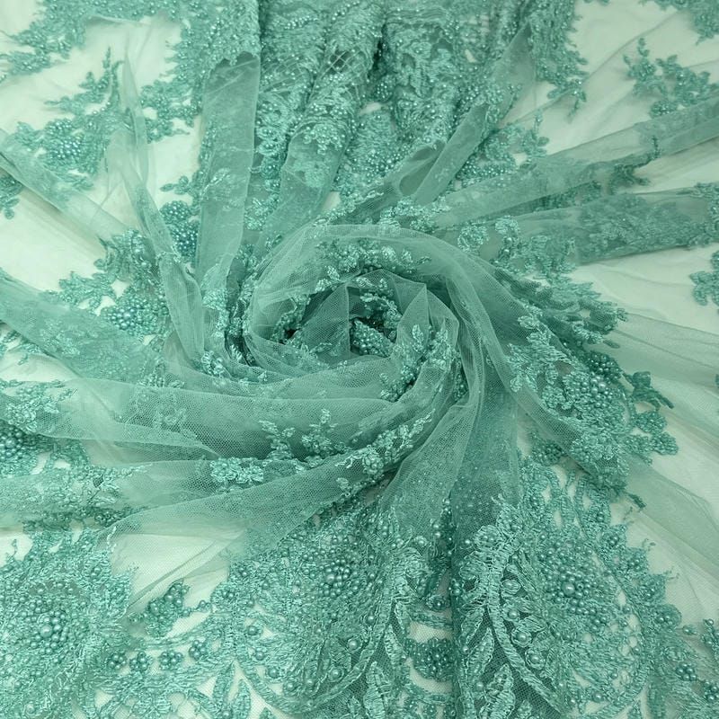 Tecido Tule Bordado Com Pedrarias Verde Água Tiffany • Conexão Tecidos