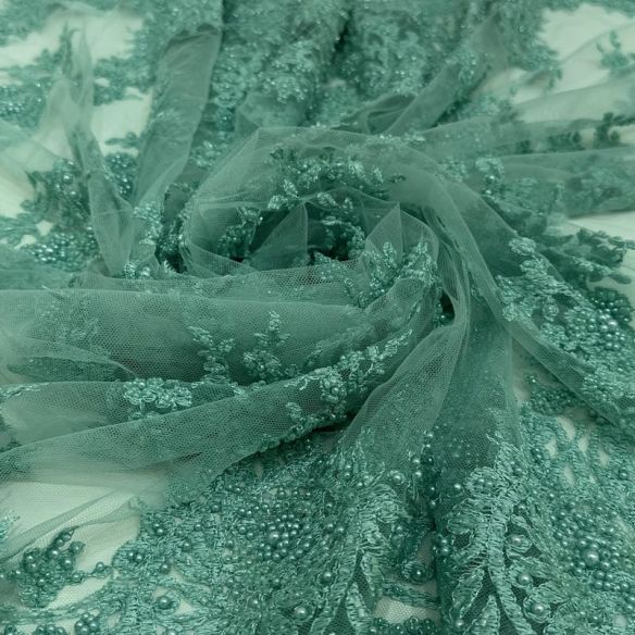 Tecido Tule Bordado Com Pedrarias Verde Água Tiffany • Conexão Tecidos