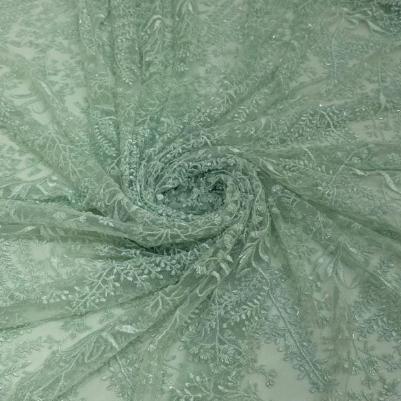 Tecido Tule Bordado Com Pedrarias Verde Bebê • Conexão Tecidos