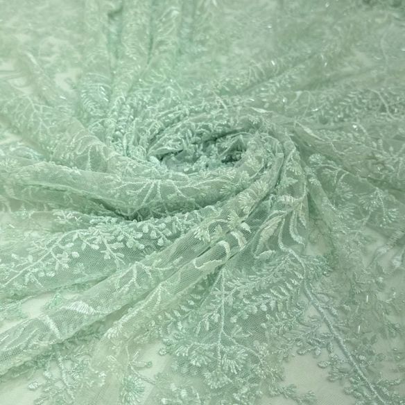 Tecido Tule Bordado Com Pedrarias Verde Bebê • Conexão Tecidos