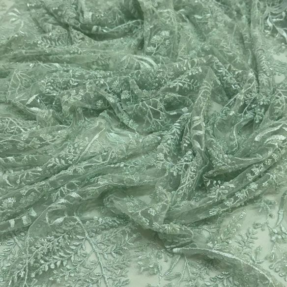Tecido Tule Bordado Com Pedrarias Verde Bebê • Conexão Tecidos