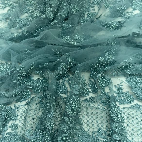 Tecido Tule Bordado Com Pedrarias Verde Menta • Conexão Tecidos