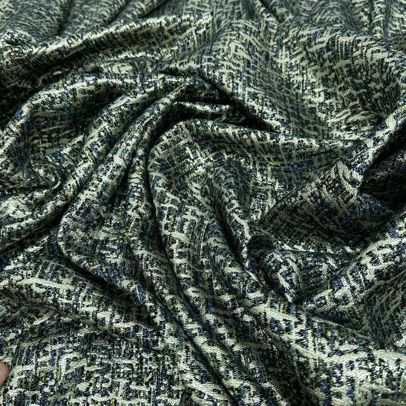 Tecido Jacquard Tweed Chanel Mescla Petróleo • Conexão Tecidos