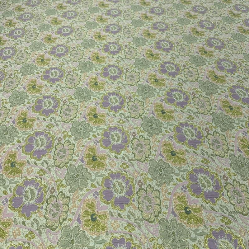 Tecido Jacquard Brocado Floral Verde Chá com Lilás • Conexão Tecidos