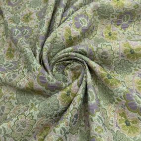 Tecido Jacquard Brocado Floral Verde Chá com Lilás • Conexão Tecidos