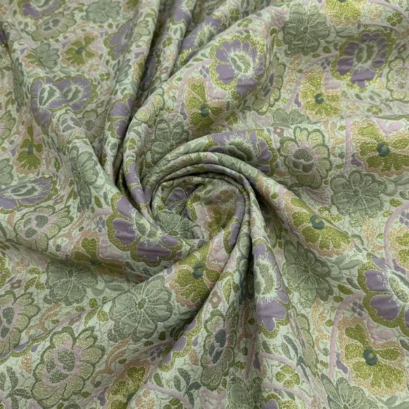 Tecido Jacquard Brocado Floral Verde Chá com Lilás • Conexão Tecidos