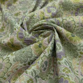 Tecido Jacquard Brocado Floral Verde Chá com Lilás • Conexão Tecidos 2