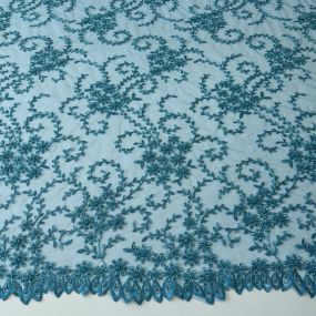 Tecido Tule Bordado com Pedrarias Azul Tiffany • Conexão Tecidos