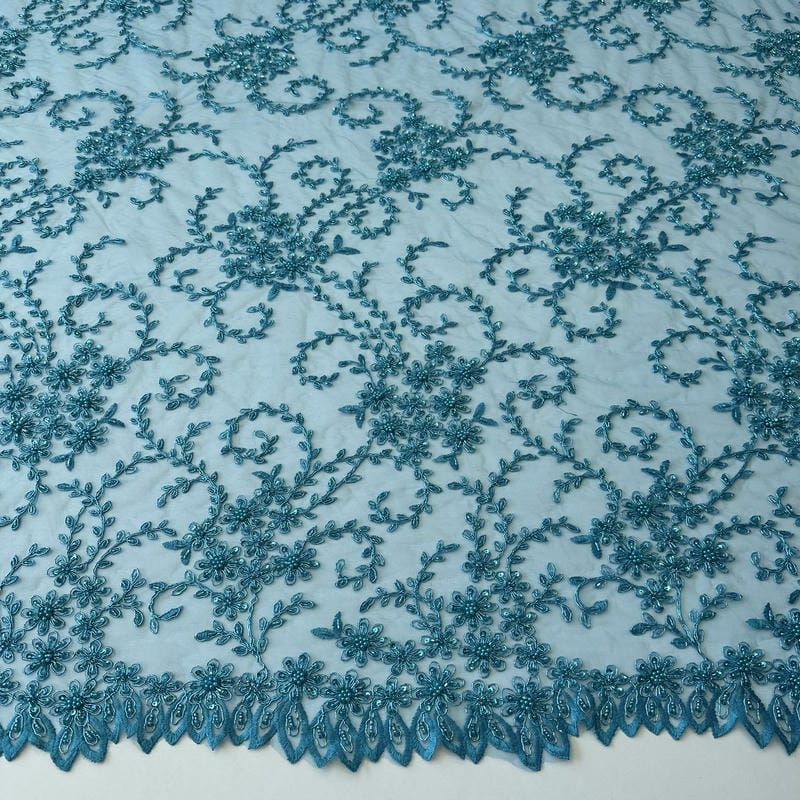 Tecido Tule Bordado com Pedrarias Azul Tiffany • Conexão Tecidos