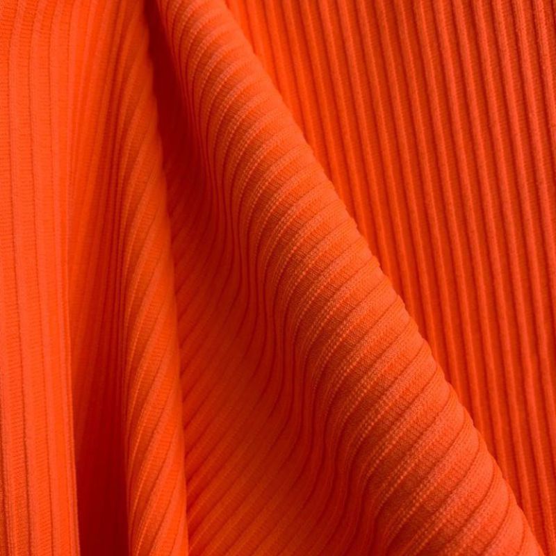 Tecido Malha Canelada Orange Neon • Conexão Tecidos