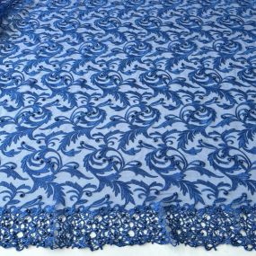 Tecido Tule Bordado com Pedrarias Azul Royal Arabesco • Conexão
