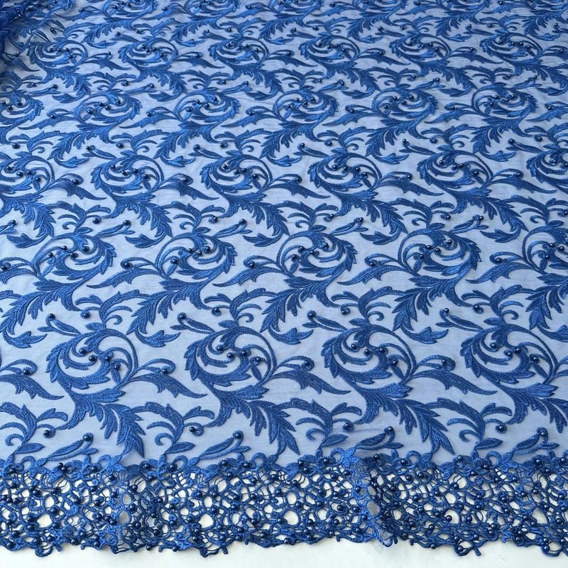 Tecido Tule Bordado com Pedrarias Azul Royal Arabesco • Conexão