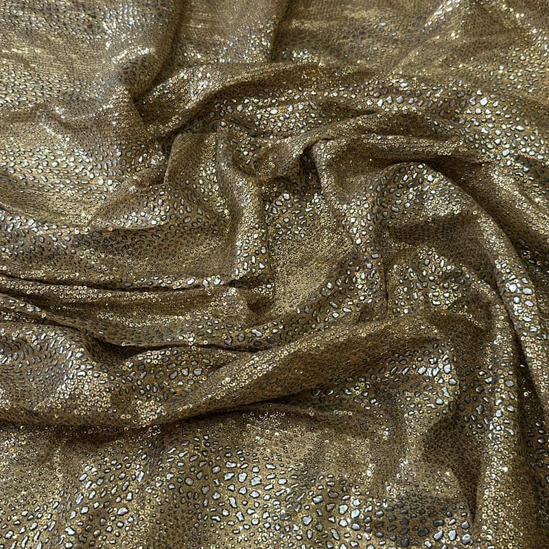 Tecido Paetê Animal Luxor Dourado • Conexão Tecidos