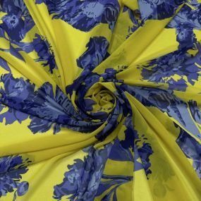 Tecido Musseline Estampada Azul e Amarelo • Conexão Tecidos