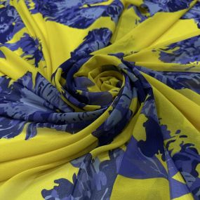 Tecido Musseline Estampada Azul e Amarelo • Conexão Tecidos 2