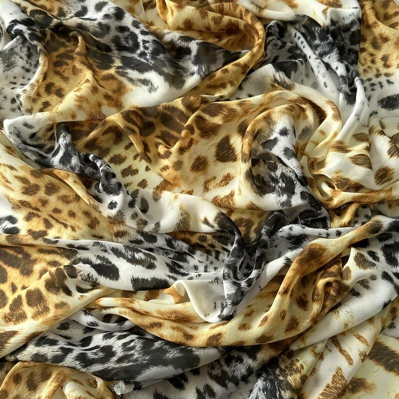 Tecido Musseline Estampada Animal Print Onça Dourada • Conexão Tecidos