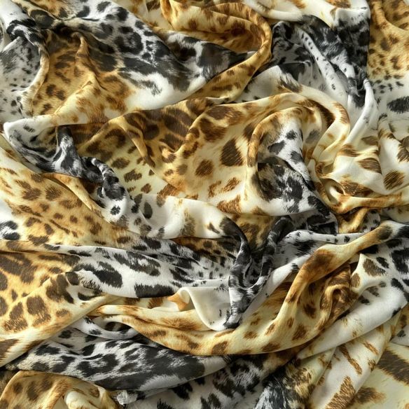 Tecido Musseline Estampada Animal Print Onça Dourada • Conexão Tecidos