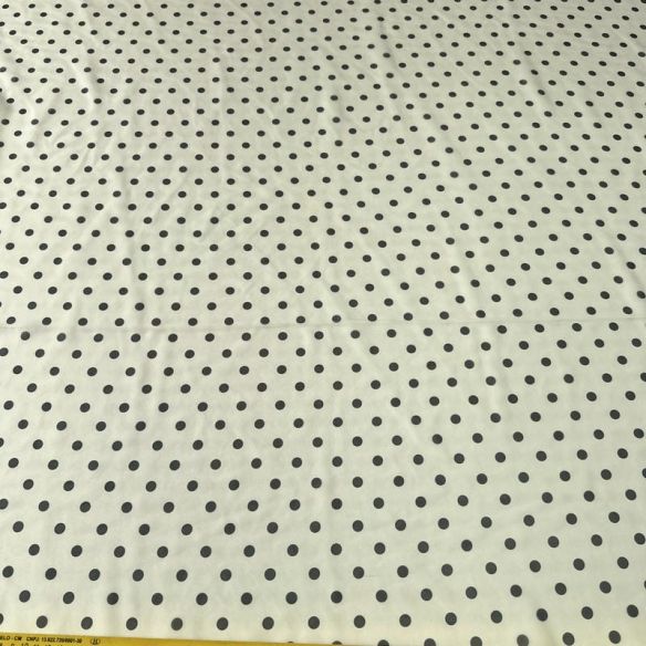 Tecido Musseline Estampada Poá Preto Fundo Off White • Conexão Tecidos