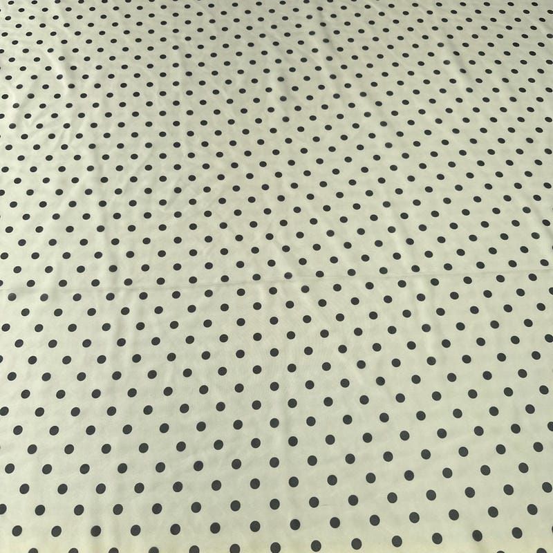 Tecido Musseline Estampada Poá Preto Fundo Off White • Conexão Tecidos
