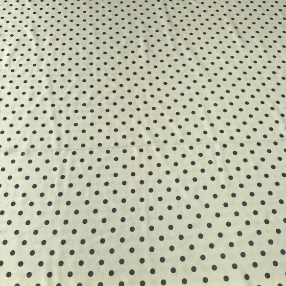 Tecido Musseline Estampada Poá Preto Fundo Off White • Conexão Tecidos