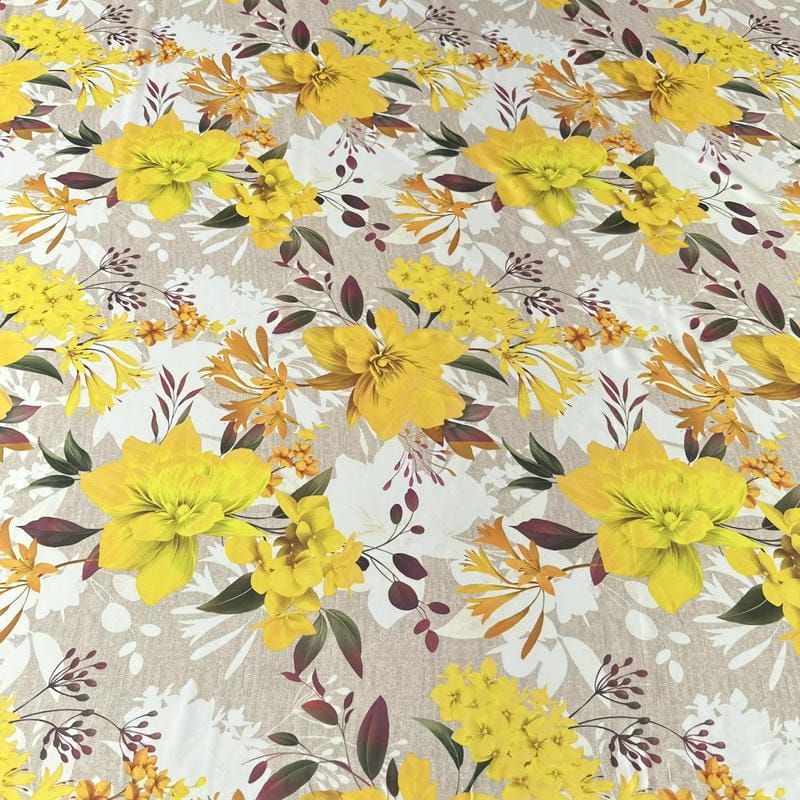 Tecido Musseline Estampada Floral Amarelo • Conexão Tecidos