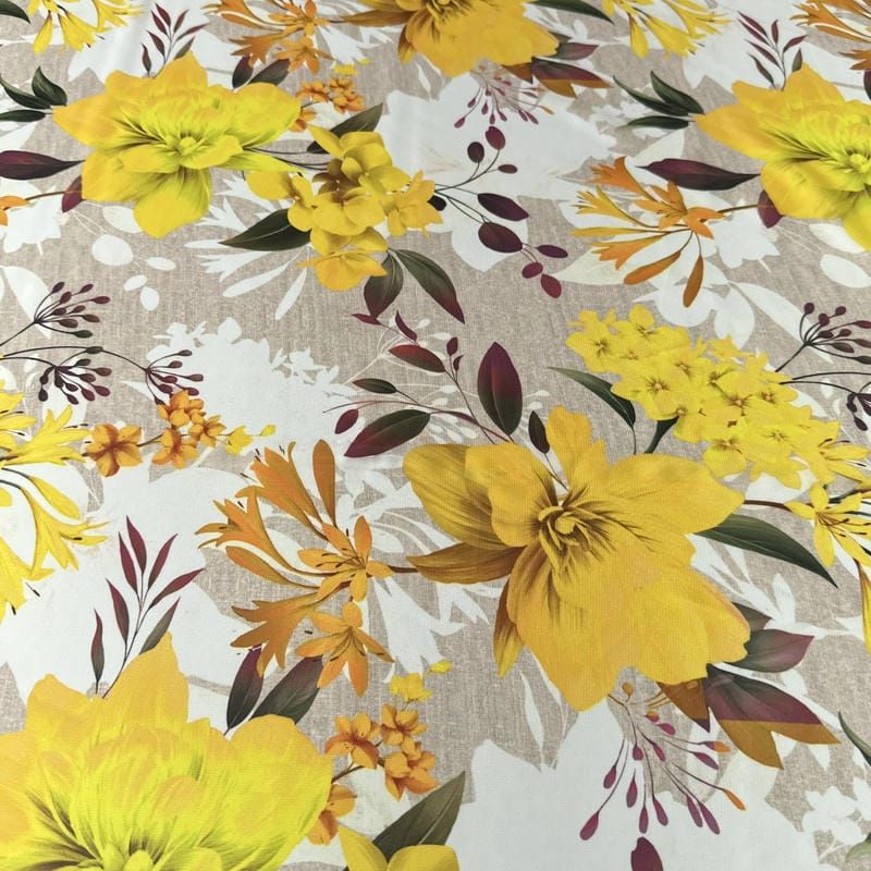 Tecido Musseline Estampada Floral Amarelo • Conexão Tecidos