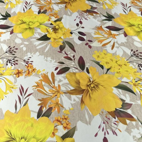 Tecido Musseline Estampada Floral Amarelo • Conexão Tecidos